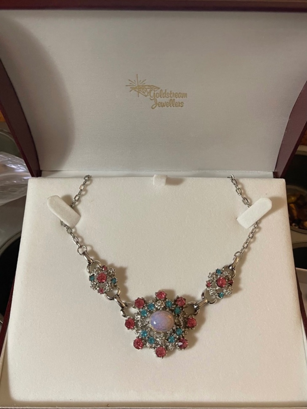 Vintage Necklace with Faux Opal and Rhinestones